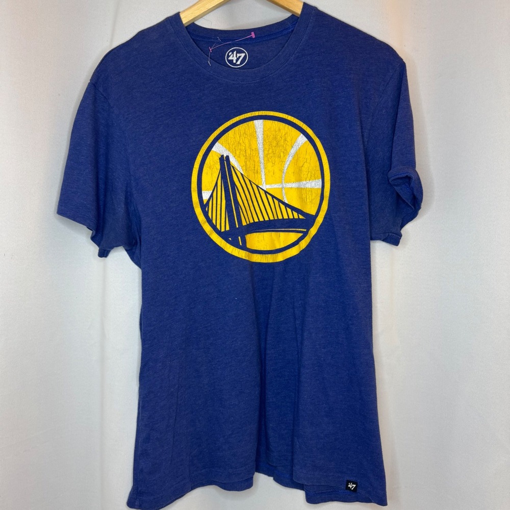 47 Brand Golden State Warriors NBA T-Shirt Graphic Tee‎ Heather Blue Large
